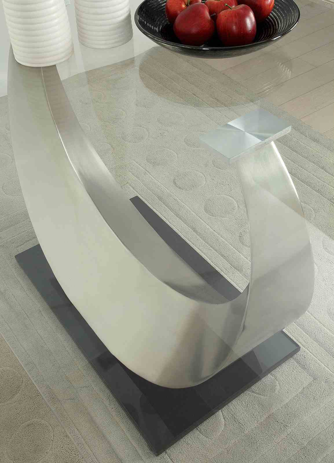 Orla Contemporary 60" Glass Top Dining Table & Set - Oval Back Microfiber Chairs in Silver & Black – Silver & Black, view 7