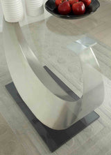 Orla Contemporary 60" Glass Top Dining Table & Set - Oval Back Microfiber Chairs in Silver & Black – Silver & Black, view 7