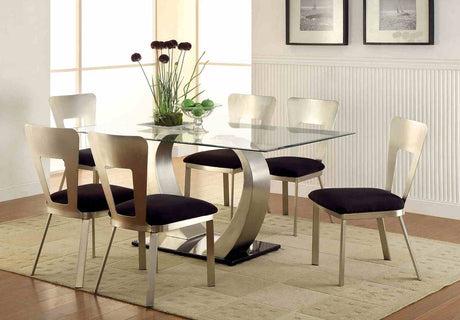 Nova Contemporary 60" Glass Top Dining Table & Set - 7pcs- Table + 6 Side Chairs