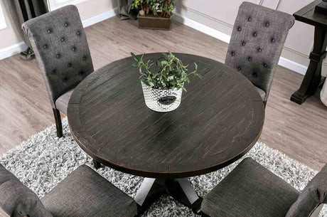 Alfred Rustic Dining Collection - 48" Round & 72" Trestle Tables, Button-Tufted Chairs & Bench in Antique Black – Black & Gray, view 16