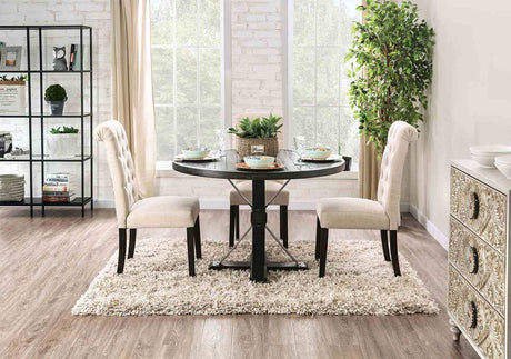 Alfred Rustic Dining Collection - 48" Round & 72" Trestle Tables, Button-Tufted Chairs & Bench in Antique Black – Black & Gray, view 19