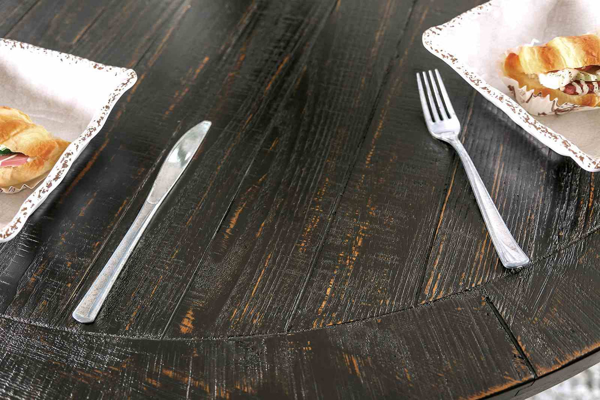Alfred Rustic Dining Collection - 48" Round & 72" Trestle Tables, Button-Tufted Chairs & Bench in Antique Black – Black & Gray, view 17