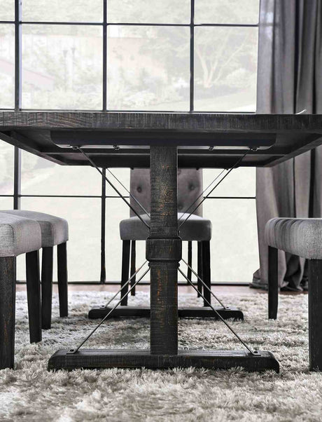 Alfred Rustic Dining Collection - 48" Round & 72" Trestle Tables, Button-Tufted Chairs & Bench in Antique Black – Black & Gray, view 20