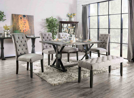 Alfred Rustic Dining Collection - 6pcs- Trestle Table + 4 Side Chairs + Bench
