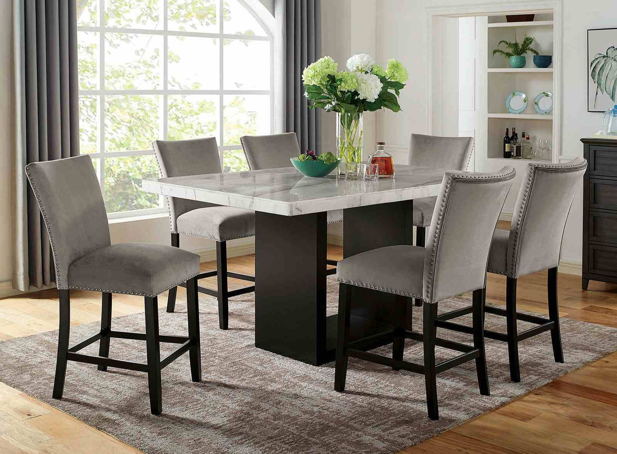 Kian II Counter Height Marble Top Dining Table & 7-Piece Set - Counter Height Table Only