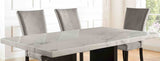 Kian Contemporary 70" Marble Top Dining Table & Set - Nailhead Upholstered Chairs in Beige or Light Gray – White & Black, view 3