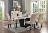 Kian Contemporary 70" Marble Top Dining Table & Set - 7pcs- Table + 6 Beige Chairs