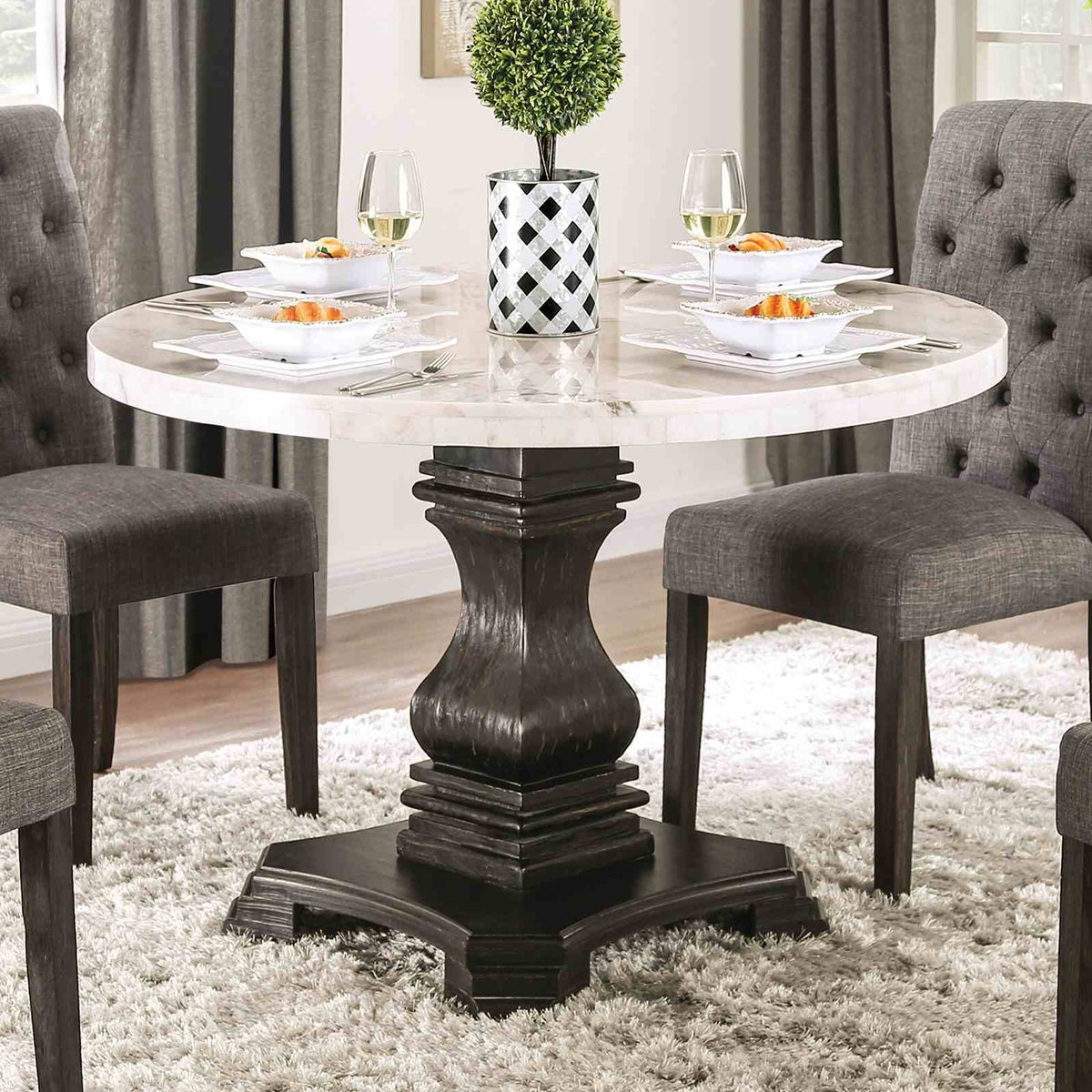 Elfredo Rustic 48" Round Marble Top Dining Table & 5-Piece Set - Round Table Only (48")