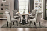 Elfredo Rustic 48" Round Marble Top Dining Table & 5-Piece Set - 5pcs- Table + 4 Light Gray Chairs