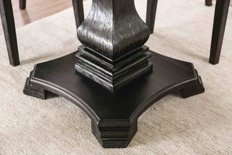 Elfredo Rustic 48" Round Marble Top Dining Table & 5-Piece Set - Scroll Back Chairs in White & Antique Black – White & Black, view 4