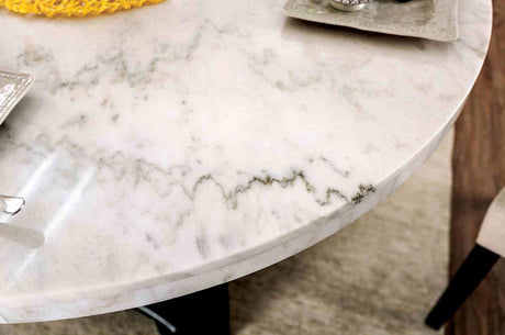 Elfredo Rustic 48" Round Marble Top Dining Table & 5-Piece Set - Scroll Back Chairs in White & Antique Black – White & Black, view 7