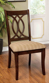 Carlisle Transitional 48" Round Pedestal Dining Table & Set - Padded Fabric Chairs in Brown Cherry – Brown, view 3