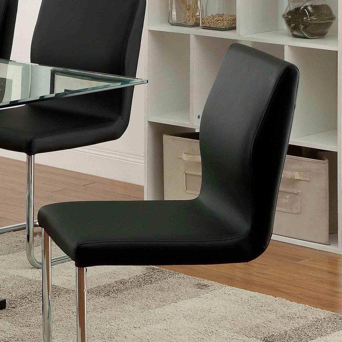 Lodia I Contemporary Glass Top Dining Table & Chairs - Chrome Accents & White or Black Leatherette – White & Black, view 6