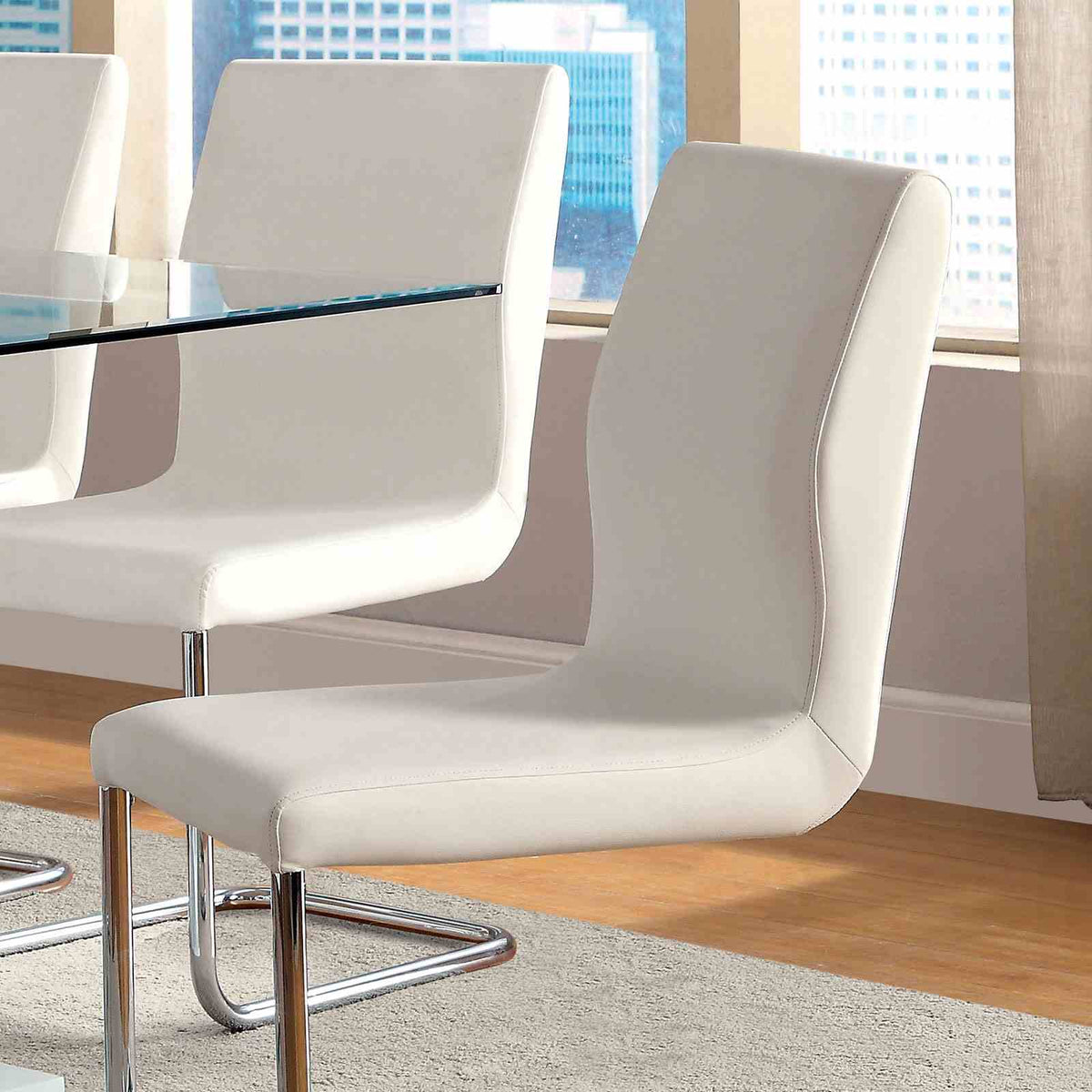 Lodia I Contemporary Glass Top Dining Table & Chairs - Chrome Accents & White or Black Leatherette – White & Black, view 4