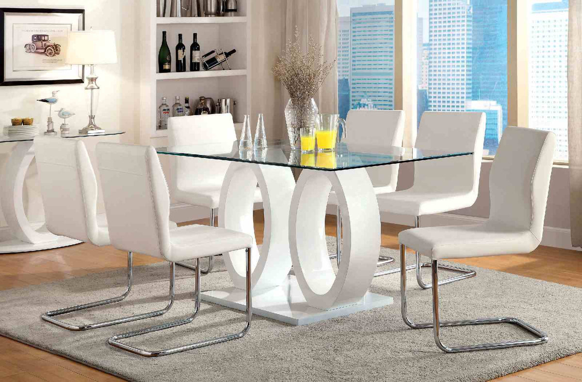 Lodia I Contemporary Glass Top Dining Table & Chairs - Rectangular Table (63")