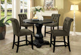 Izzy Rustic Counter Height Chairs, Set of 2 - Button-Tufted Scrolled Back & Antique Black Legs – Beige & Gray, view 4