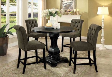 Izzy Rustic Counter Height Chairs, Set of 2 - Button-Tufted Scrolled Back & Antique Black Legs – Beige & Gray, view 4