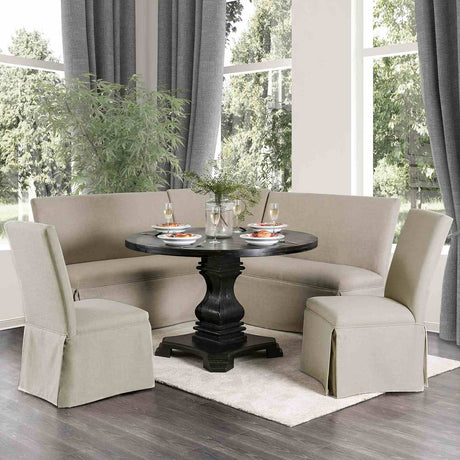 Nerissa Rustic Dining Collection - 48" Round Pedestal or 84" Trestle Table with Button Tufted Chairs in Antique Black – Black & Beige, view 5