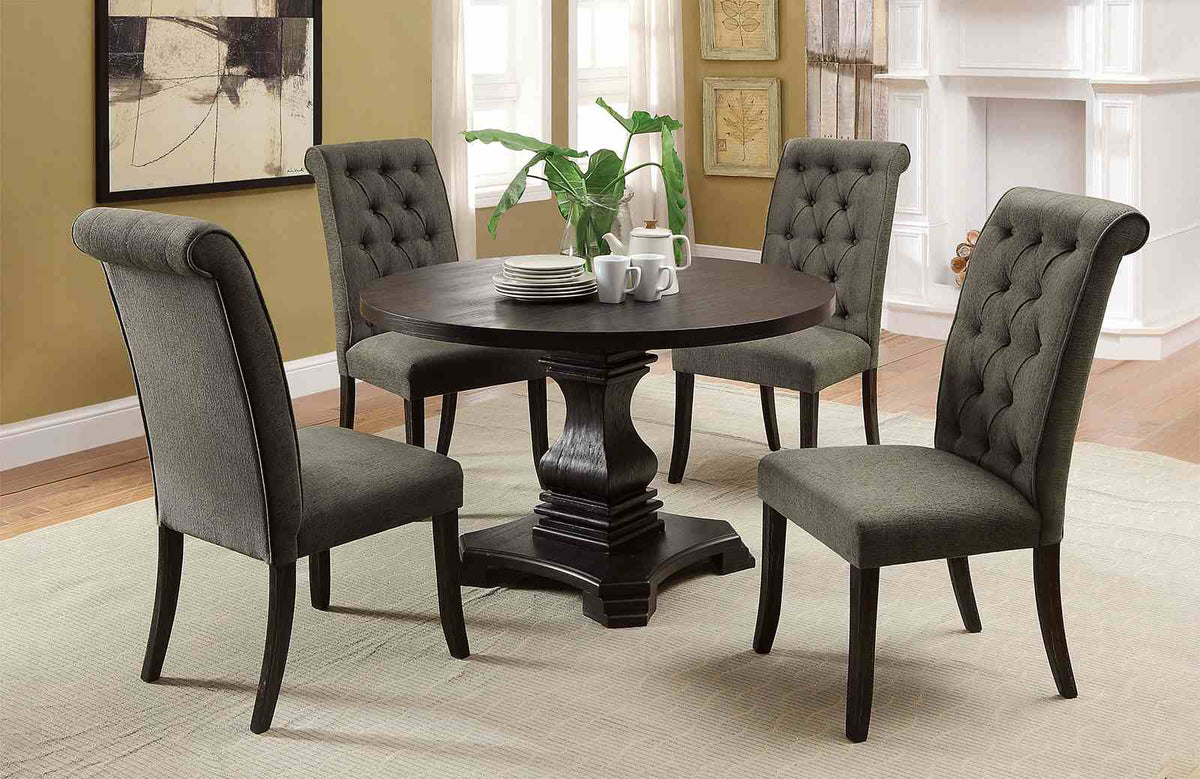 Nerissa Rustic Dining Collection - 5pcs- Round Table + 4 Gray Chairs