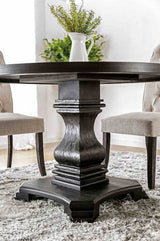 Nerissa Rustic Dining Collection - 48" Round Pedestal or 84" Trestle Table with Button Tufted Chairs in Antique Black – Black & Beige, view 4