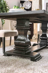 Nerissa Rustic Dining Collection - 48" Round Pedestal or 84" Trestle Table with Button Tufted Chairs in Antique Black – Black & Beige, view 9