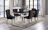 Neuveville Glam 79" Glass Top Dining Table & Set - 7pcs- Table + 6 Black Wingback Chairs
