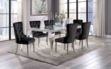 Neuveville Glam 79" Glass Top Dining Table & Set - 7pcs- Table + 6 Black Wingback Chairs