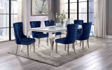 Neuveville Glam 79" Glass Top Dining Table & Set - 7pcs- Table + 6 Navy Wingback Chairs