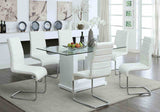 Eva Contemporary 59" Glass Top Dining Table - High Gloss Lacquer Twin Panel Base in White – White, view 2