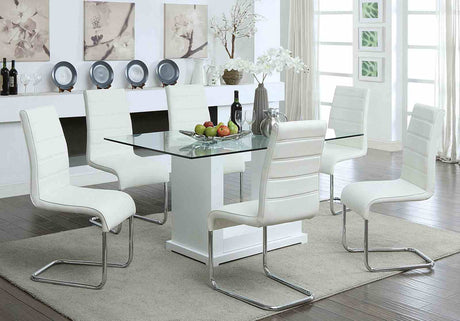 Eva Contemporary 59" Glass Top Dining Table - High Gloss Lacquer Twin Panel Base in White – White, view 2