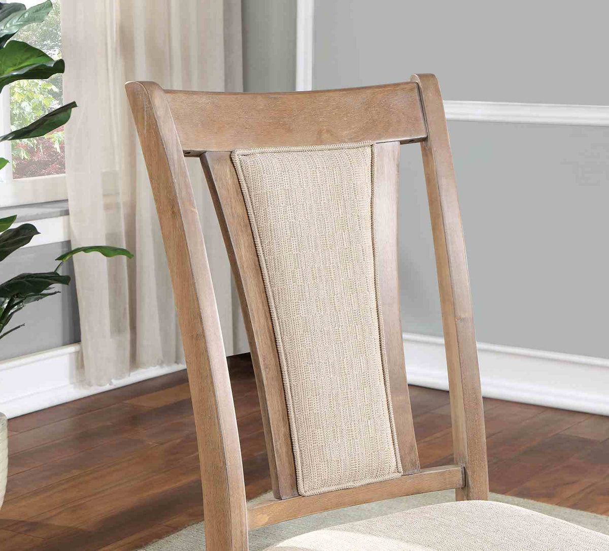 Upminster Transitional 64" Dining Table & 7-Piece Set - Open Shelf Base & Natural Tone with Beige Fabric – Natural & Beige, view 4