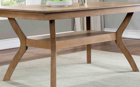 Upminster Transitional 64" Dining Table & 7-Piece Set - Open Shelf Base & Natural Tone with Beige Fabric – Natural & Beige, view 2