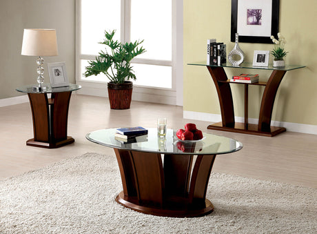 Manhattan IV Contemporary Coffee, End & Sofa Tables - Beveled Glass Top in Brown Cherry – Brown, view 4