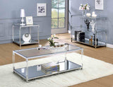 Ludvig Contemporary Glass & Chrome Sofa Table - Tempered Glass with Mirror Accent – Silver, view 2
