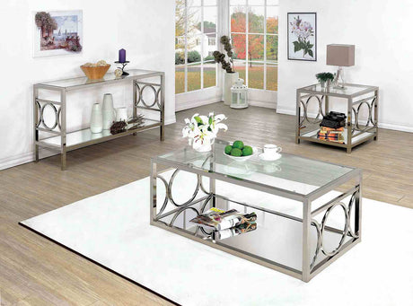 Rylee Contemporary Coffee Table - Chrome Metal with Mirror Accents & Beveled Glass Top – Silver, view 2