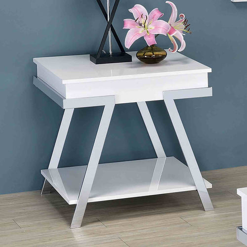 Titus Contemporary High Gloss White & Chrome Occasional Tables - End Table or Sofa Table