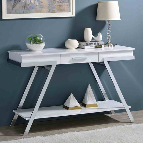 Titus Contemporary High Gloss White & Chrome Occasional Tables - Sofa Table