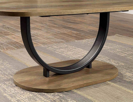 Olbia Industrial Coffee Table Set & Sofa Table - U-Shaped Steel Base in Rustic Oak & Sand Black – Brown & Black, view 3