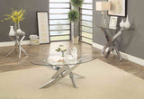 Laila Contemporary Glass Coffee & End Table - Tempered Glass Top with Chrome Criss-Cross Base – Silver, view 3