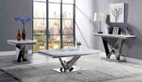 Villarsglane Glam Faux Marble Occasional Tables - Coffee, End & Sofa Table with Chrome V-Pedestal – Silver & White, view 4