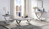 Wettingen Glam Faux Marble Coffee, End & Sofa Tables - Chrome Stainless Steel Pedestal Base – White & Silver, view 4