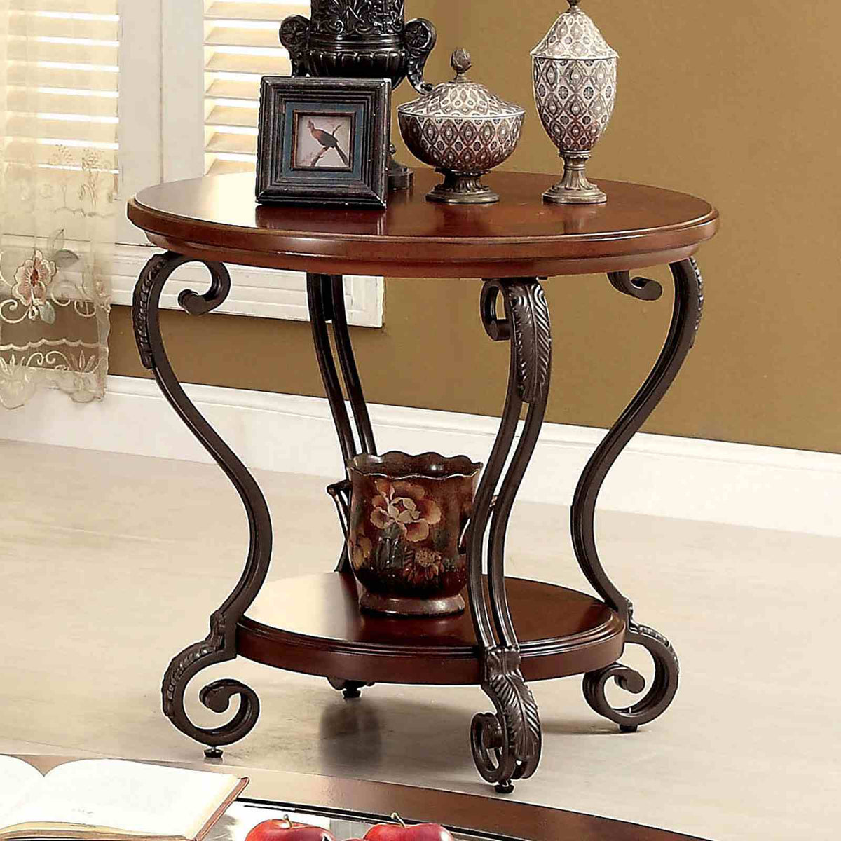 May Traditional Occasional Tables with Glass Top & Scroll Legs - End Table