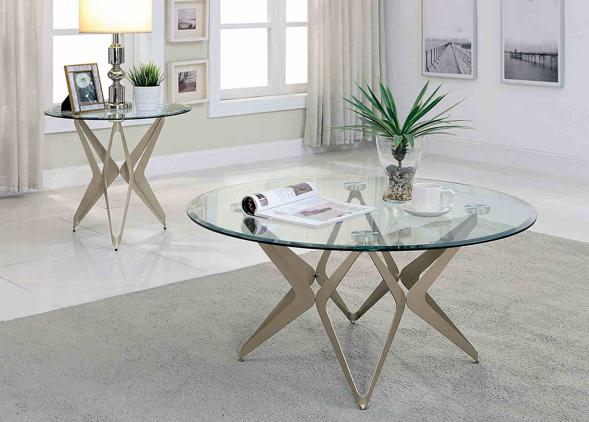 Alvise Contemporary Champagne End Table - Satin-Plated Steel with 8mm Tempered Glass – Gold, view 2