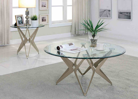 Alvise Contemporary Champagne End Table - Satin-Plated Steel with 8mm Tempered Glass – Gold, view 2