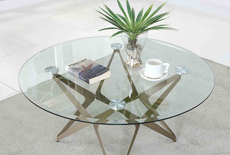 Alvise Contemporary Champagne End Table - Satin-Plated Steel with 8mm Tempered Glass – Gold, view 3