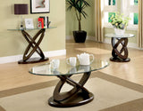 Atwood II Contemporary Glass Top Coffee, End & Sofa Tables - Cross-Oval Base in Dark Walnut – Brown, view 4