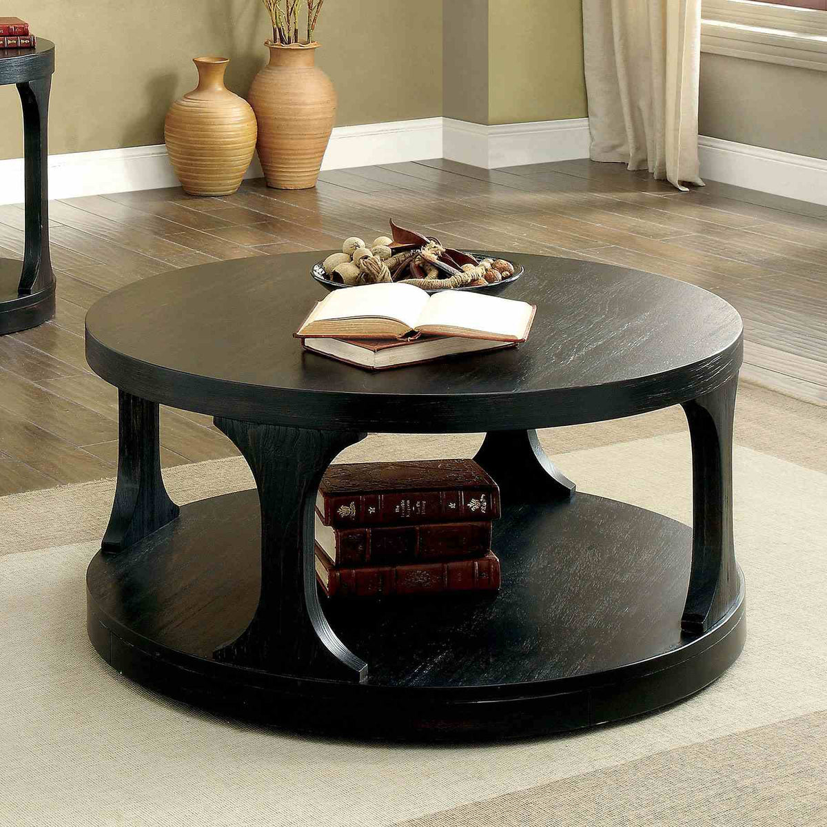 Carrie Transitional Round Coffee & End Table with Open Shelf - Coffee Table