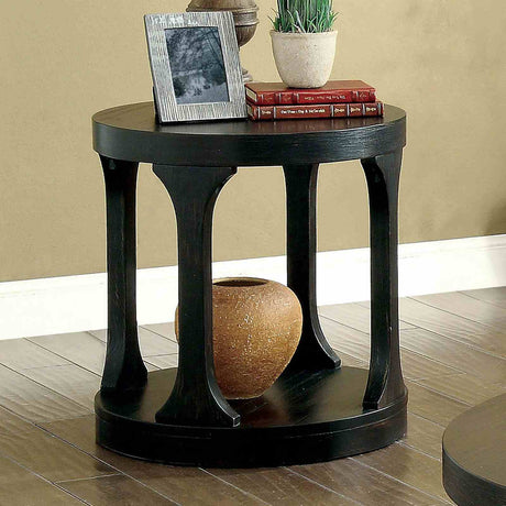 Carrie Transitional Round Coffee & End Table with Open Shelf - End Table