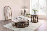 Mika Rustic Round Coffee Table with Cushion Top & Open Shelf - Antique Oak – Brown & Natural, view 2