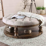 Mika Rustic Round Coffee Table with Cushion Top & Open Shelf - 
